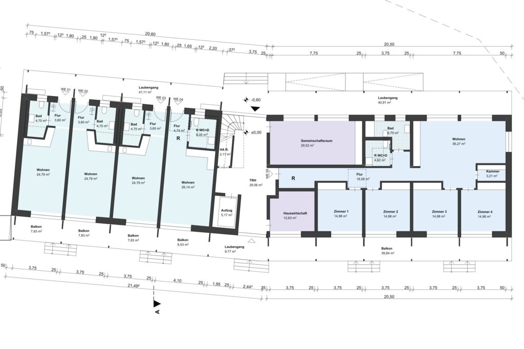 Die ist der erste Flächenplan. So in etwa könnte der Grundriss später aussehen. - Hier: Wohngebäude, Erdgeschoss.